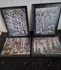 Four small framed prints of New York see dimensions