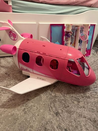 Barbie's dolls and more, aeroplane, clothes, car, wardrobe