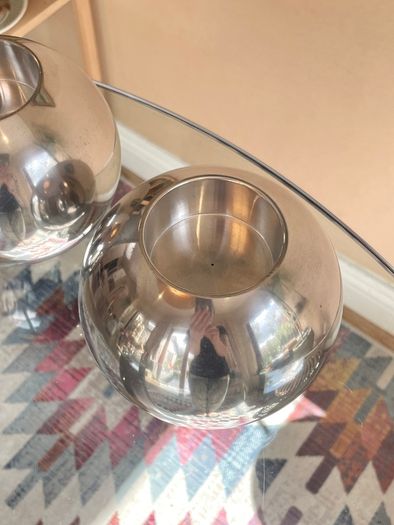Pair of Vintage 90's Ikea Aluminium Nassjo Sphere Candle Holders
