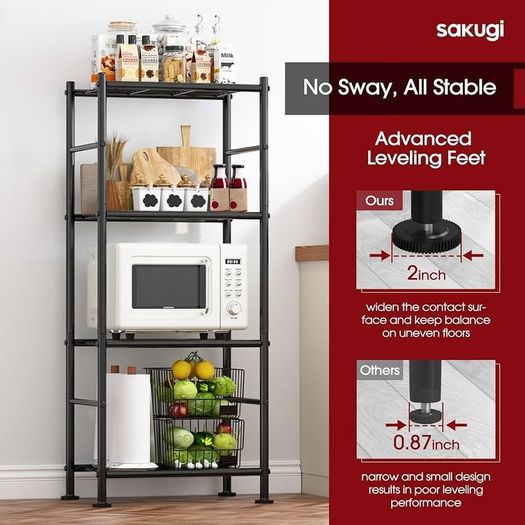 Storage Shelves - 4 Tier Sturdy Metal Garage Shelving Unit with Adjustable Leveling Feet, Space-Saving Shelves Organizer for Pantry, Laundry, Kitchen, 46.5 x 32.0 x 112 cm, Black