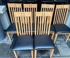 6 x Stunning Leather & Wooden Kitchen Dining Chairs - Can Deliver