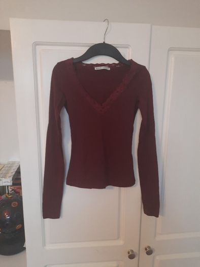 Long Sleeve Burgundy Bershka Top