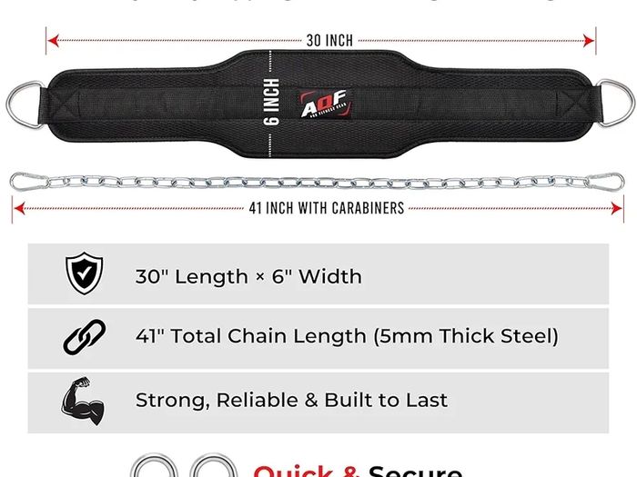 Dip Belt for Weightlifting | Weight Belt with 36" Heavy Duty Steel Chain | Neoprene Padded Back Support Gym Lifting Belt for Powerlifting, Bodybuilding, Exercise, Fitness & Pull ups Workout