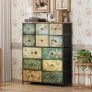 Fabric Chest of Drawers, Vintage 12 Drawer Tall Dresser with Floral Print, Rustic Boho Style Dresser Storage Cabinet for Bedroom, Hallway, Living Room Image 5