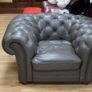 Oversized Grey Leather Chesterfield Armchair Image 2