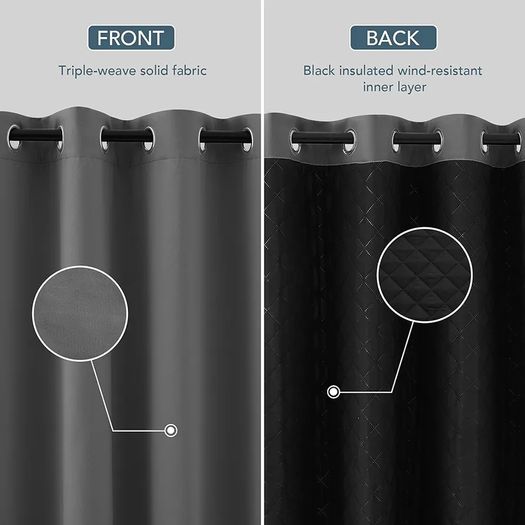 DANCE Thermal Insulated Blackout Door Curtain, 2-Layers Extra Long Cold Insulated 100% Blackout Panel, Windproof Thick Thermal Curtain for French Door/Bedroom, 55x90 inches, Grey