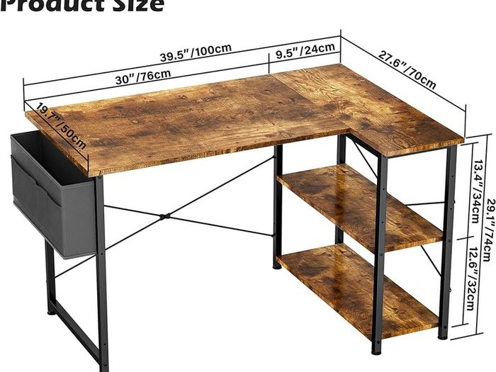 NEW SALE | 100CM Computer Desk Study Office Desk Gaming Desk Writing Table With Bookshelf Reversible Corner Desk For Home Office Studio Workstation