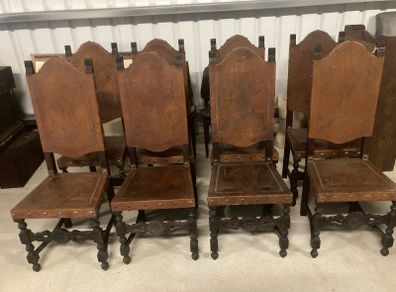 8 Tudor style chairs hand tooled leather nationwide delivery