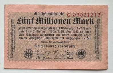 Germany 5 Million Mark 1923 Banknote