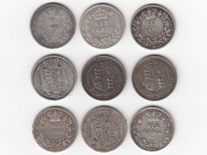 G.B. 9 x 6d, 92.5% Silver Coins  ( no. G26)