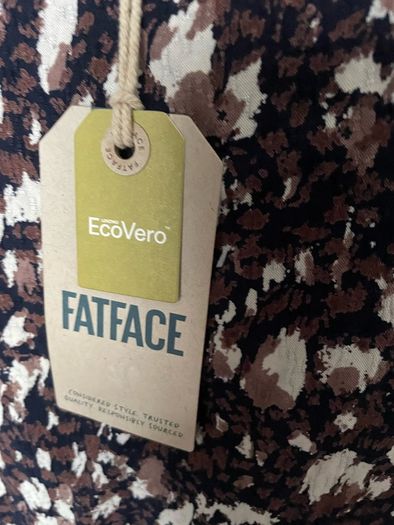 dress FatFace midi v neck 3-4 sleeves  size 16 brown floral pattern black beige BNWT