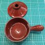 Vintage Stoneware 1/2Pt Individual Soup bowl with a long handle & a lug handle. Image 8