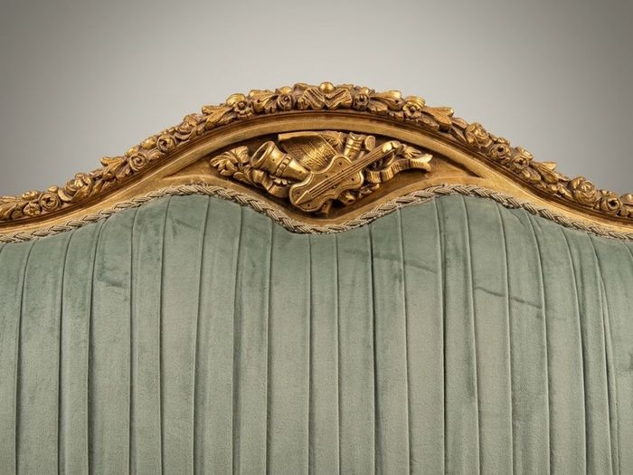 Louis XVI Style Carved Giltwood & Green Velvet Sofa