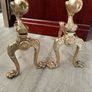 Antique Solid Brass Gothic Fire Dogs Andirons Image 4