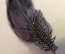 Vintage Style   Feather Hair Clip with Diamante Leaf Spine