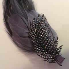 Large Feather Hair Clip with Diamante Leaf Spine