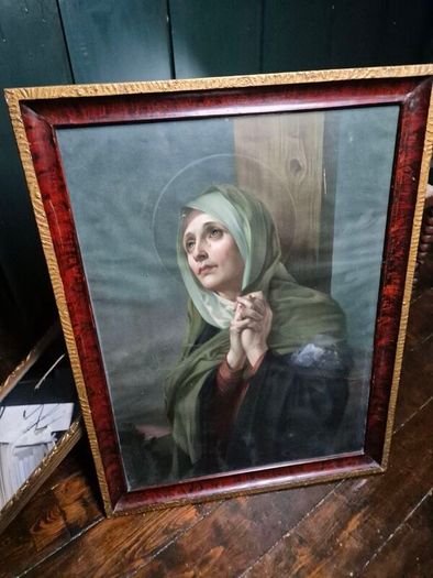 Vintage 1934 large print Mater Dolorosa glass wood framed
