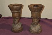 Pair of Wooden African Candle Holders