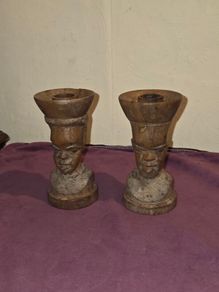 Pair of Wooden African Candle Holders