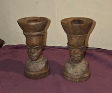 Pair of Wooden African Candle Holders