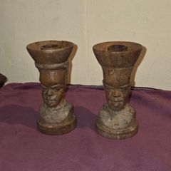 Pair of Wooden African Candle Holders