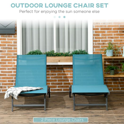 Set of 2 sun loungers in aluminum and textilene with wheels multi-position backrest max