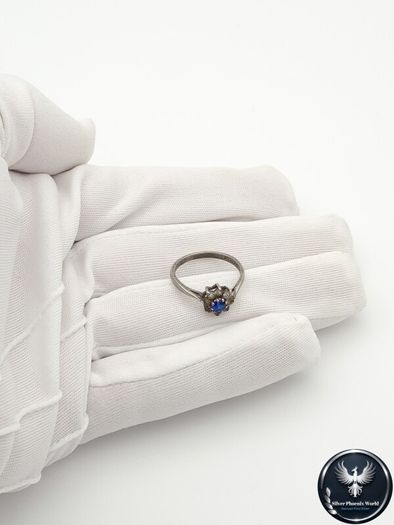 Vintage 925 Sterling Silver Blue Stone Ring, London 1981