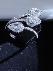 925 Sterling silver triple pear halo wrap CZ ring