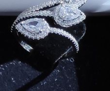925 Sterling silver triple pear halo wrap CZ ring