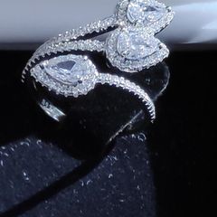 925 Sterling silver triple pear halo wrap CZ ring