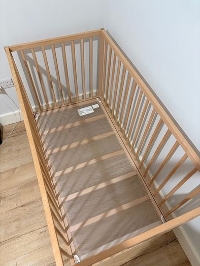 Oak Wooden Baby Cot and mattress