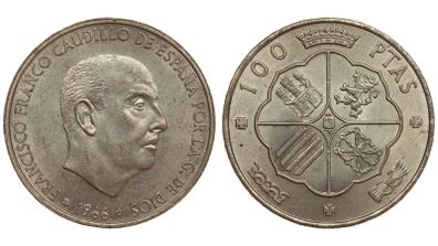 MS/UNCSpain Silver 100 Pesetas 1966 (67)