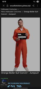 Halloween Orange Suit Convict Jumpsuit. size L