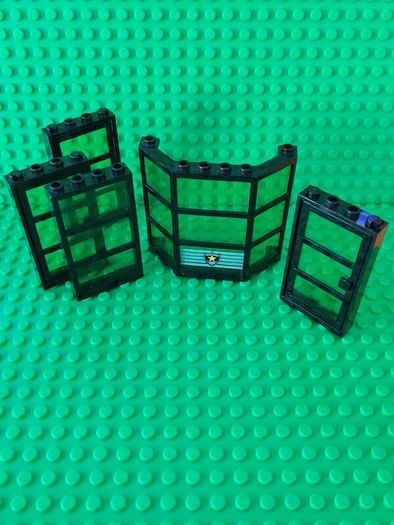 Used Lego LEGO Black Police Station City Panels with Translucent Green Glass