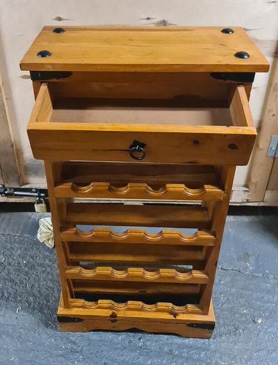 Solid Wooden Wine Rack Cabinet with Drawer and Glass Holders