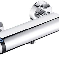 Thermostatic Shower Mixer Bar Wall Mounted Shower Mixer Tap Chrome Brass Shower Thermostatic Mixer Valve, 38Deg C Anti Scald Shower Bar Mixer Valve Intelligent Constant Temperature Exposed for Bathroom
