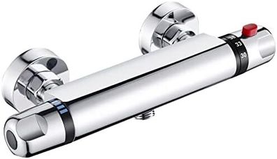 Thermostatic Shower Mixer Bar Wall Mounted Shower Mixer Tap Chrome Brass Shower Thermostatic Mixer Valve, 38Deg C Anti Scald Shower Bar Mixer Valve Intelligent Constant Temperature Exposed for Bathroom
