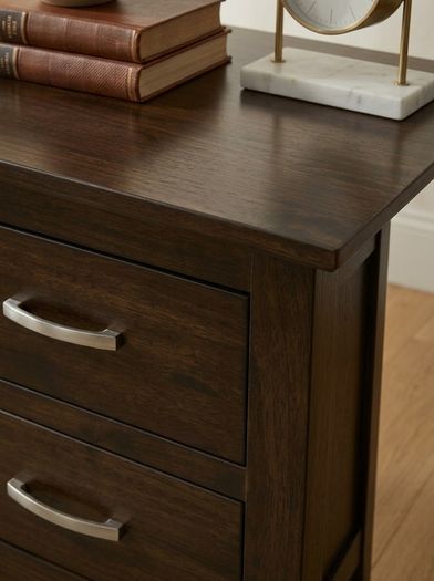 Pair of Solid Dark Wood 3-Drawer Bedside Lockers / Nightstands