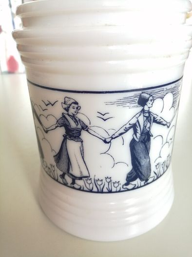 Dutch Opaque White Glass Jars x 2