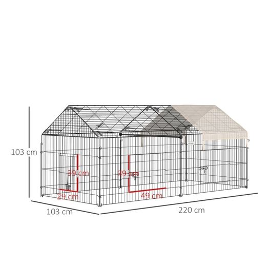 Metal Rabbit Run Playpen, Guinea Pig Cage, 220 x 103 x 103cm, Beige