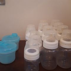 Baby bottles, teats and formula carriers