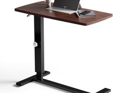 Overbed Bedside Table with Wheels 67-91cm Adjustable Height Laptop Side Table for Bed & Sofa,Hospital Bed End Table Large Standing Desk for Home Office Bedroom Living Room, White+Maple