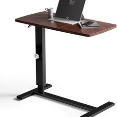 Overbed Bedside Table with Wheels 67-91cm Adjustable Height Laptop Side Table for Bed & Sofa,Hospital Bed End Table Large Standing Desk for Home Office Bedroom Living Room, White+Maple