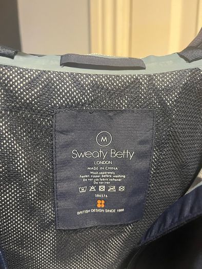 Brand new sweaty betty navy waterproof coat jacket cycle helmet compatible hood