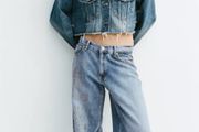 Fab Zara Limited Edition Mid Rise Rhinestone Embellished Jeans  Size UK 14