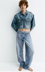 Fab Zara Mid Rise Rhinestone Embellished Jeans  Size UK 14