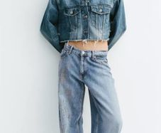 Fab Zara Mid Rise Rhinestone Embellished Jeans  Size UK 14