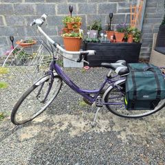 Women's City Bike with Front Basket & Rear Pannier Bags