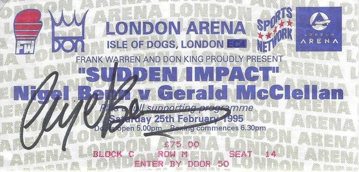 Nigel Benn vs Gerald McClellan Boxing Ticket - Signed By Nigel Benn - 0001