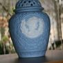 Large Blue Jasperware Vase. 1970s. H-7" Image 2